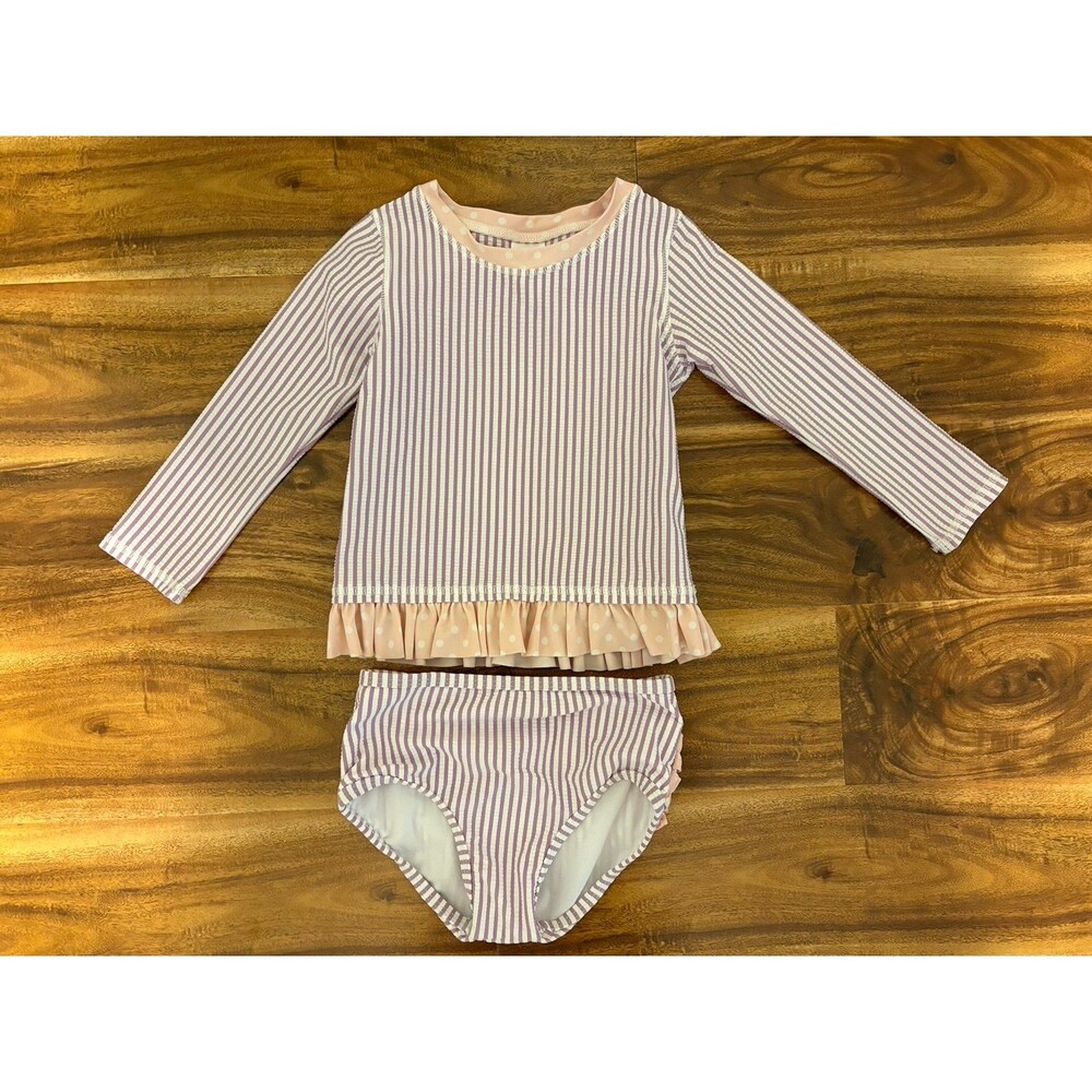 RuffleButts Two Piece Lavender Seersucker Swimsuit, Size  2T
